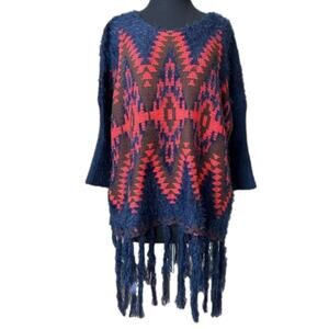 Powder River Outfitters Fringe Pullover Sweater Boho Aztec Southwestern Size S
